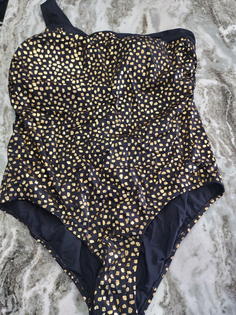 Swimsuits For All Black One-Shoulder Swimsuit with Gold Spot Print New With Tag
